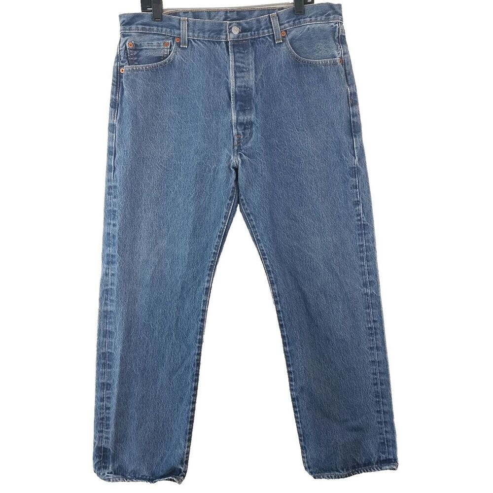 Levis 501 Jeans Mens Size 38x29 Blue Denim Button Fly Medium Wash Straight Leg